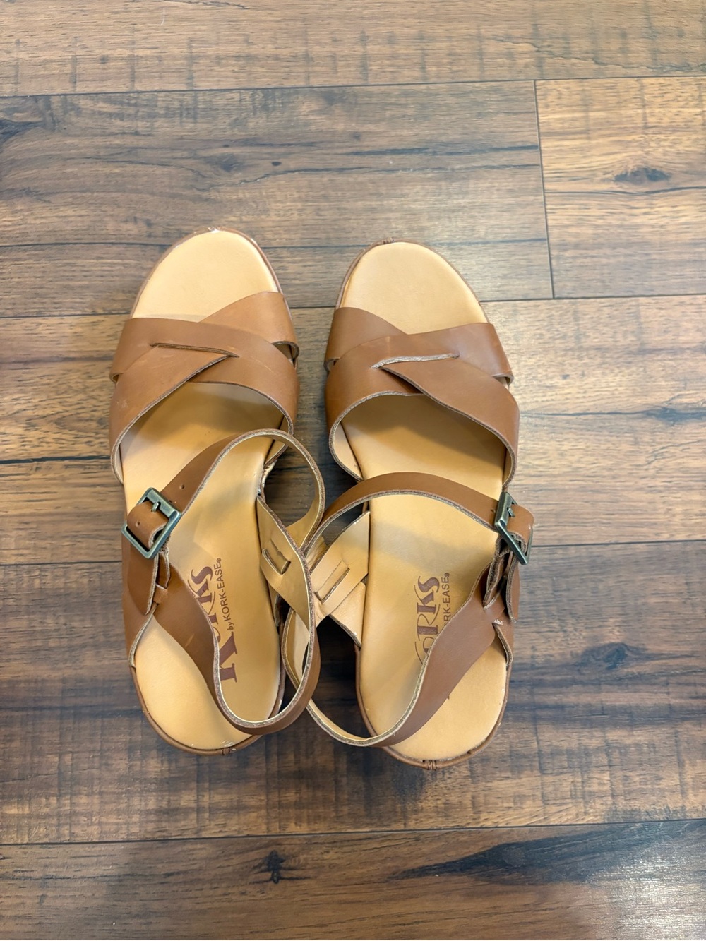 Korks by Kork-Ease Brown Wedge Platform Ankle Strap Sandals Women's 8 - Picture 3 of 9